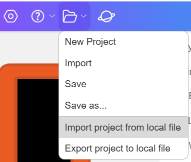 UIFlow 2.0 — Import project from local file option in the folder menu